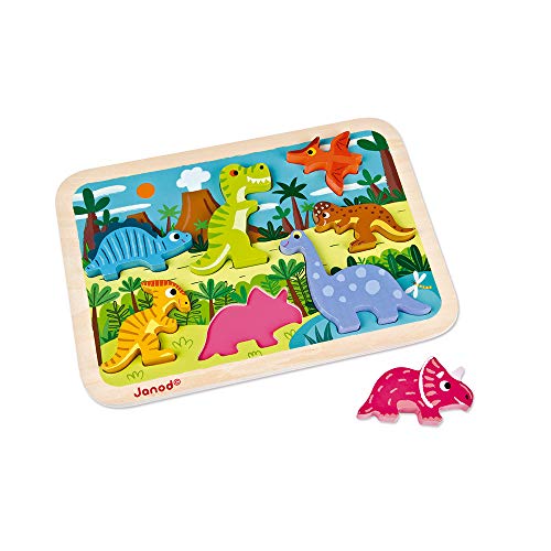 Janod Dinosaur Chunky Puzzle - 7 Pieces - Ages 18 Months+ - J07054 - Image 2