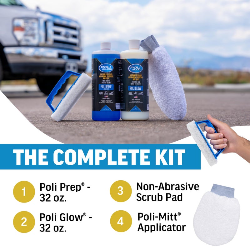Poli Glow طقم استعادة قوارب و RV من Poli Glow - مُجدد ألياف زجاجية كامل للقوارب و RVs - القضاء على الأكسدة، اللمعان والحماية - سهل الاستخدام، منظف قوارب يدوم طويلاً - طقم أساسي 4 في 1 - Image 4