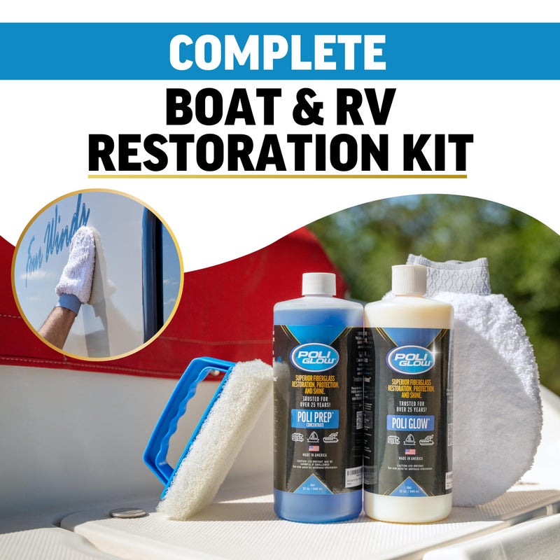 Poli Glow طقم استعادة قوارب و RV من Poli Glow - مُجدد ألياف زجاجية كامل للقوارب و RVs - القضاء على الأكسدة، اللمعان والحماية - سهل الاستخدام، منظف قوارب يدوم طويلاً - طقم أساسي 4 في 1 - Image 2