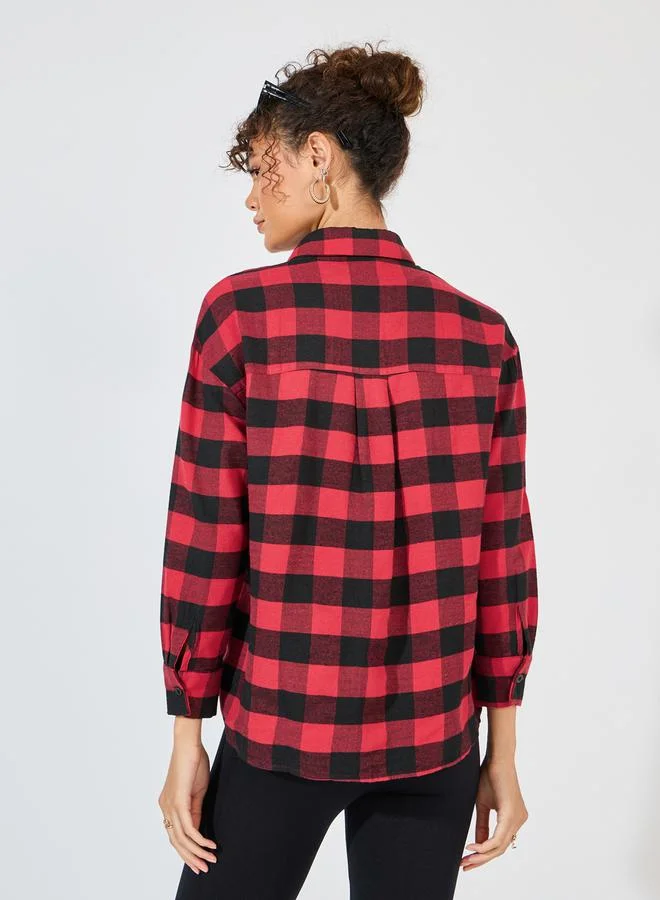 Styli Oversized Flannel Longline Shirt