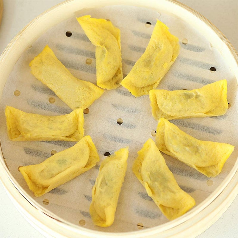 MineSign 100 Count Perforated Parchment Paper Bamboo Steamer Liners for 12 inch Air Fryer Parchment Paper - Image 2