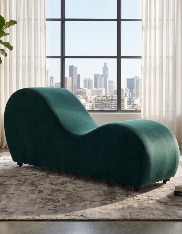 House One Small Romantic Chaise Longue Luxury Solid Pattern Of Velvet Fabric - Dark Green -170x70x40cm - Image 1