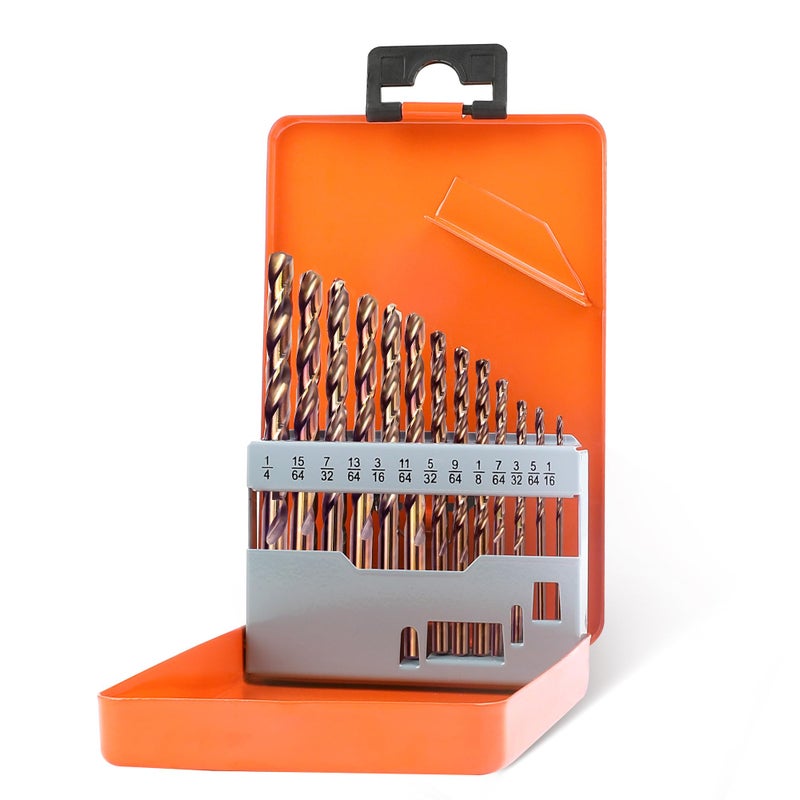 KENDO 13PCS Cobalt Drill Bit Set(1/16"-1/4"), M35 High Speed Steel, 135 Degree Tip, Twist Jobber Length Drill Bits Set for Hard Metal, Stainless Steel, Cast Iron and Wood with Metal Storage Case - Image 1