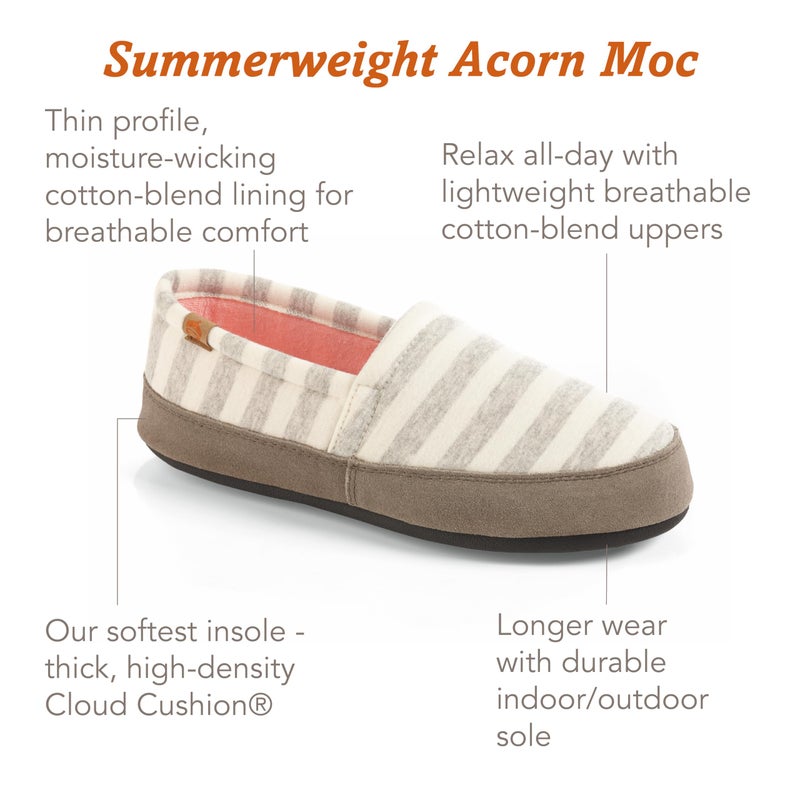 Acorn Soft & Cozy House Slippers for Women - Fleece Lining, Suede Rand, Rubber Sole, Cloud Cushion for Indoor/Outdoor, White Striped, 8-9 - Image 2