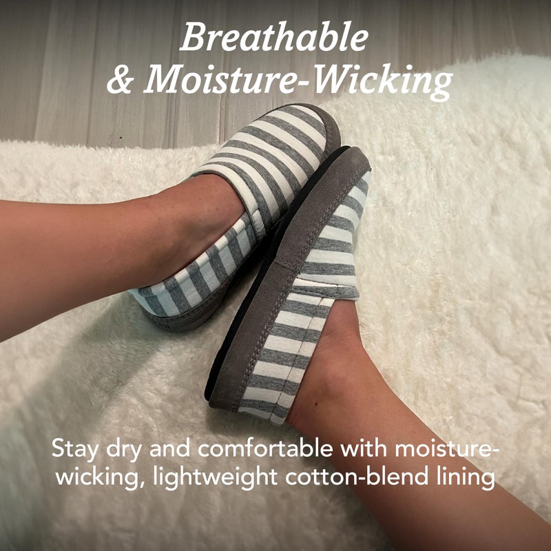 Acorn Soft & Cozy House Slippers for Women - Fleece Lining, Suede Rand, Rubber Sole, Cloud Cushion for Indoor/Outdoor, White Striped, 8-9 - Image 4