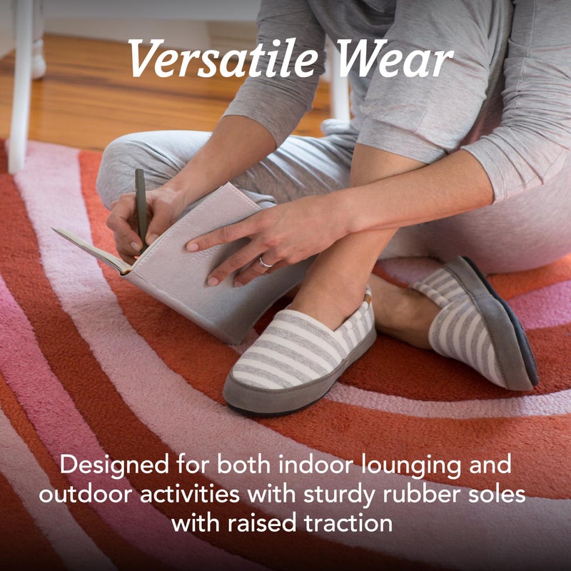 Acorn Soft & Cozy House Slippers for Women - Fleece Lining, Suede Rand, Rubber Sole, Cloud Cushion for Indoor/Outdoor, White Striped, 8-9 - Image 5