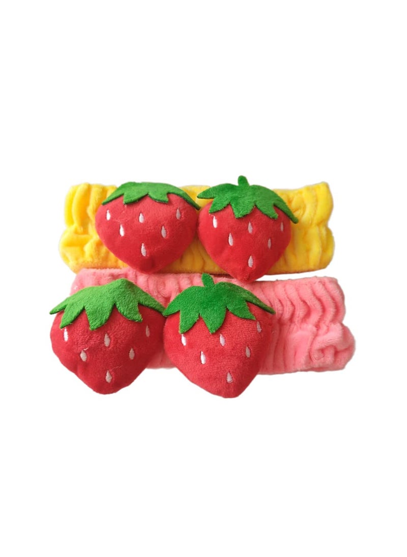 Jilukibo - Jilukibo 2 Pack Cute Strawberry Wash Headband for Women Soft Elastic Makeup Washing Face Hair Band Soft Shower Facial Headwraps Hairlace for Yoga Sports Spa Mask Pink Yellow - Image 1