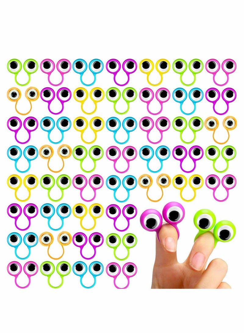 64 Pieces Eye Finger Puppets, Googly Eye on Ring Wiggly Eyeball Finger Puppet Rings, Classroom Exchange and Prize Supplies Party Favor Toys for Kids, Funny Novelty Eyeball Ring (6 Colors) - Image 1
