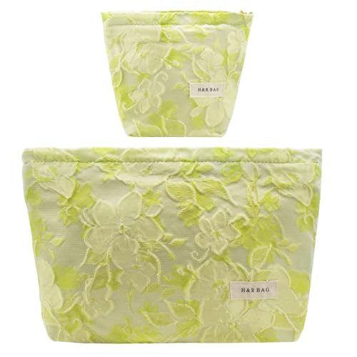 getgto 2 Pcs Makeup Bags, Large Cosmetic Bag Travel Toiletry Bag Organizer for Women, Embroidery Craft, Floral Makeup Bag Small Cosmetic Pouch Purse with Zipper Gifts for Girls Teen - Image 1