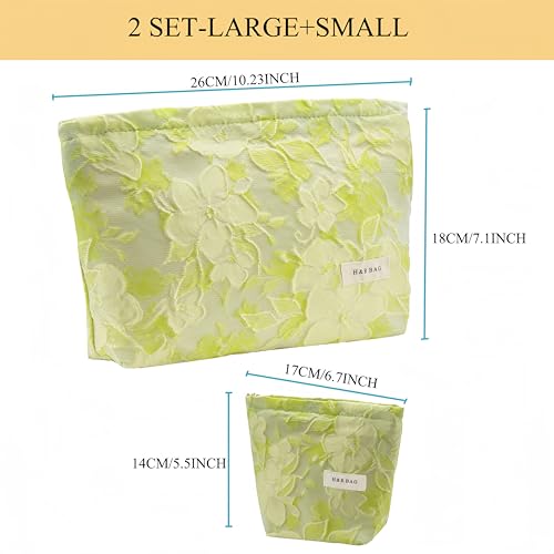 getgto 2 Pcs Makeup Bags, Large Cosmetic Bag Travel Toiletry Bag Organizer for Women, Embroidery Craft, Floral Makeup Bag Small Cosmetic Pouch Purse with Zipper Gifts for Girls Teen - Image 4