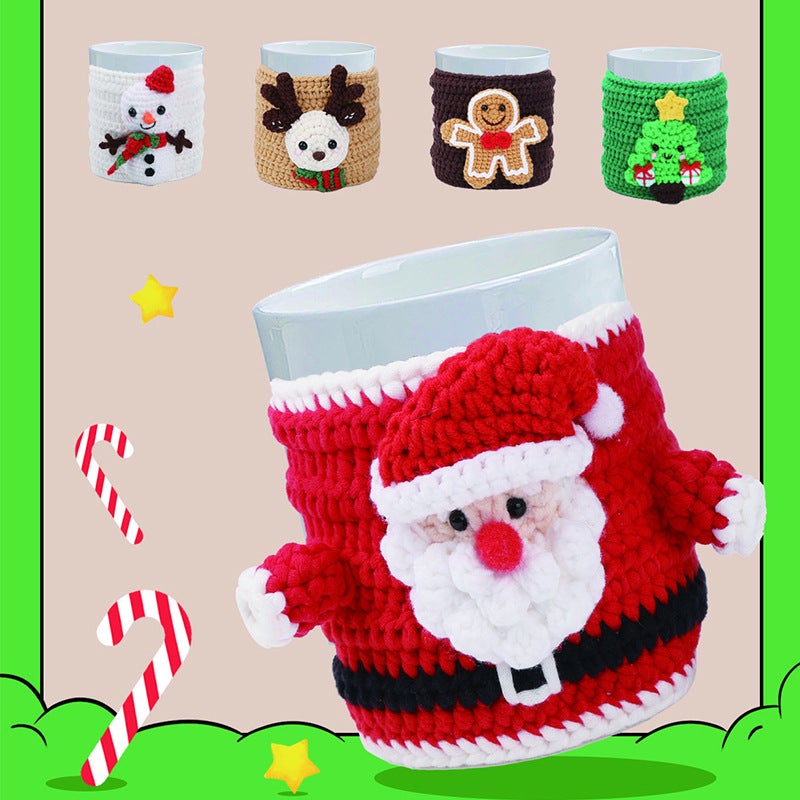 Christmas Crochet Kit DIY Reindeer Snowman Santa cup cover crochet material pack