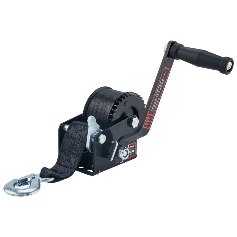 TYT 600LB Boat Trailer Winch with Black Polyester Strap AntiSlip Handle Crank Gear Hand Winch Portable TwoWay Ratchet Forward  Backward Manual Rope Winch for ATV UTV Jet Ski Trailer Small Winch