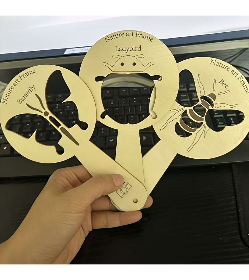 3pcs Bee And Butterfly Natural Art Photo Frame Set Wooden Craft Set For Inspiring Imagination Outdoors In Spring - Image 1