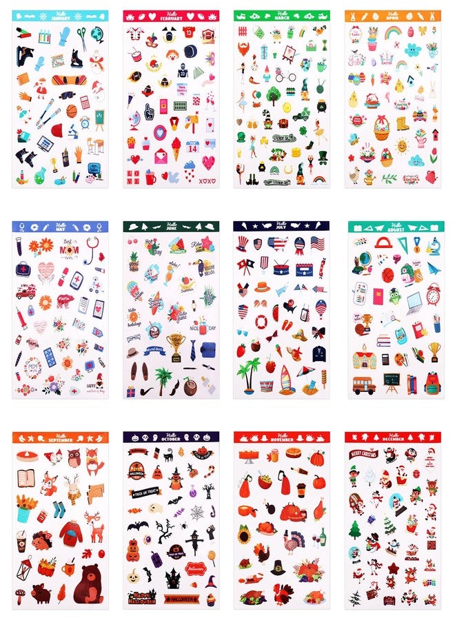 XIHIRCD 12 Sheets for Daily General Events Kids Teens Gift Holiday Stickers12 Styles, Monthly Celebrations Planner Stickers, Calendar Stickers Calendar Planning Stickers Scrapbooking - Image 1