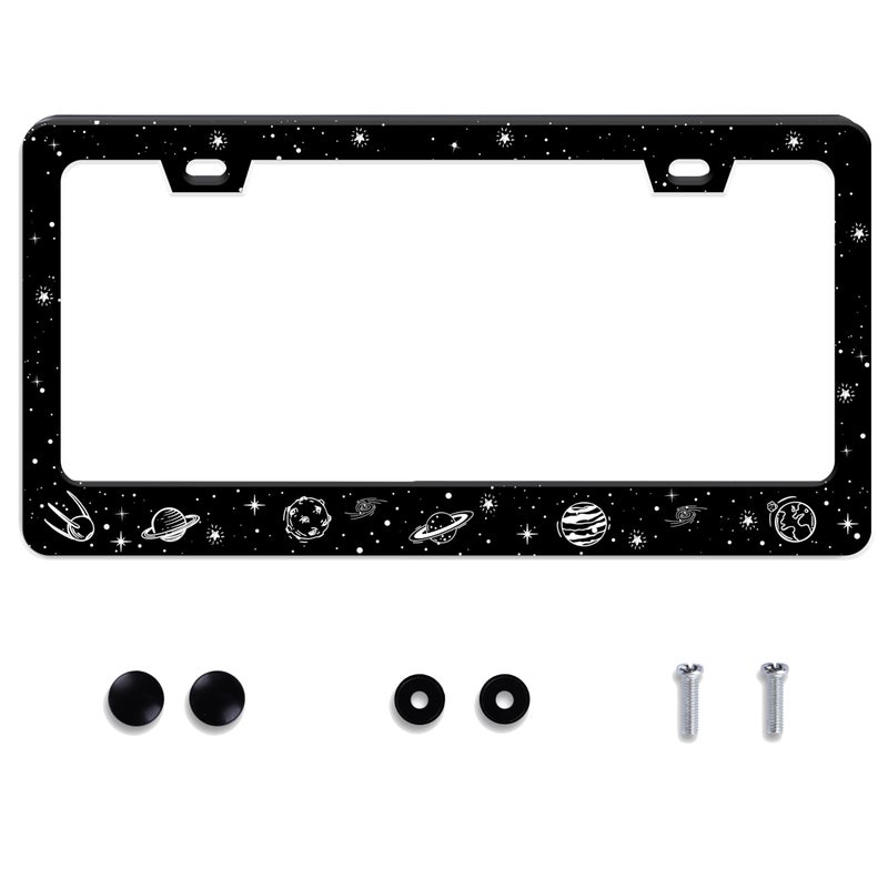 UNINDREM Galaxy Planet License Plate Frame Universe Star Stainless Steel License Plate Frame Rust-Proof Auto Parts Decoration with Screws License Plate Holder for Men Women 12x6 Inch - Image 1