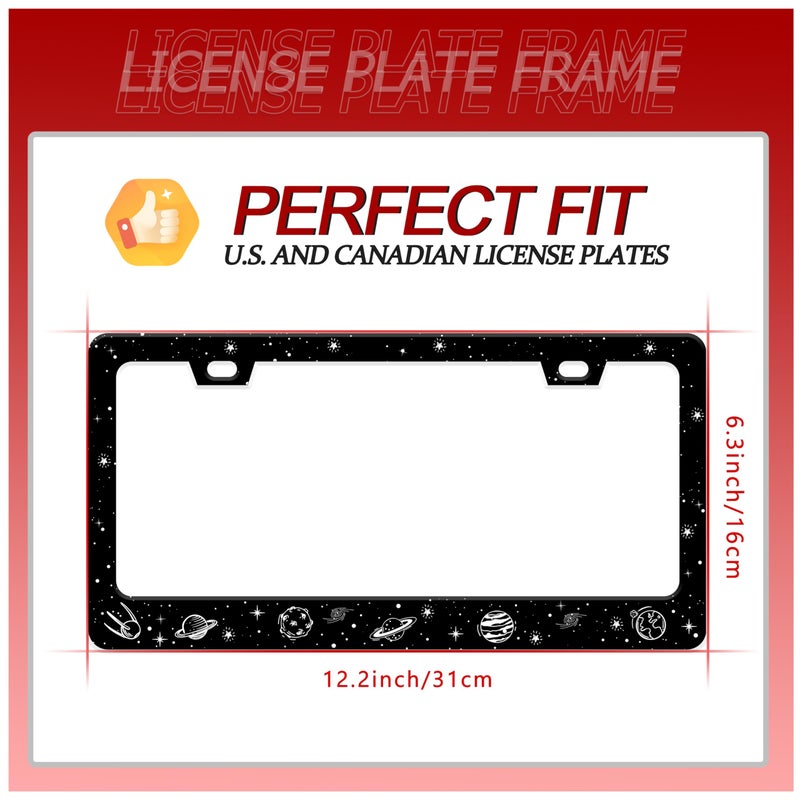 UNINDREM Galaxy Planet License Plate Frame Universe Star Stainless Steel License Plate Frame Rust-Proof Auto Parts Decoration with Screws License Plate Holder for Men Women 12x6 Inch - Image 2