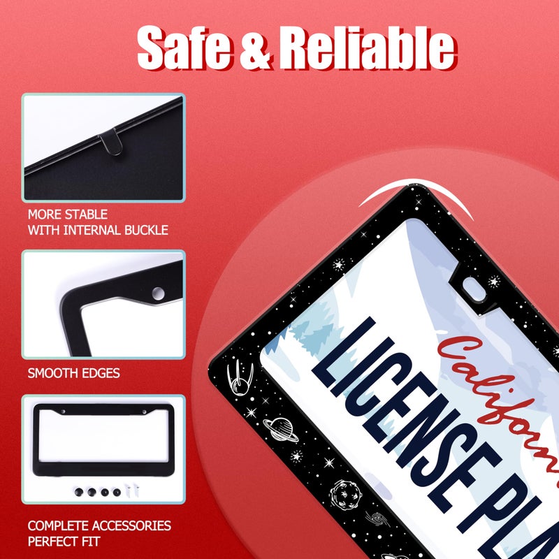 UNINDREM Galaxy Planet License Plate Frame Universe Star Stainless Steel License Plate Frame Rust-Proof Auto Parts Decoration with Screws License Plate Holder for Men Women 12x6 Inch - Image 4