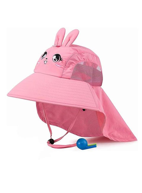 Kids Sun Hat with Neck Flap Girls Boys Swim Pool Hat Child Summer Beach Hat with UPF 50+ Age 3-8.Pink