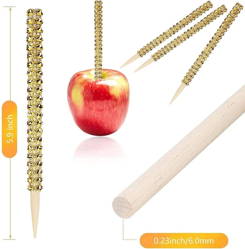 MGWOTH 24 Pack Bling Candy Apple Sticks and Bags Kits, Caramel Apple Wooden Skewers,Food Bamboo Decorative Sticks for Rice Krispie Treats Cookie Cake Pops Corn Dogs with Glass Wrapper Glitter Ribbons Tie - Image 3