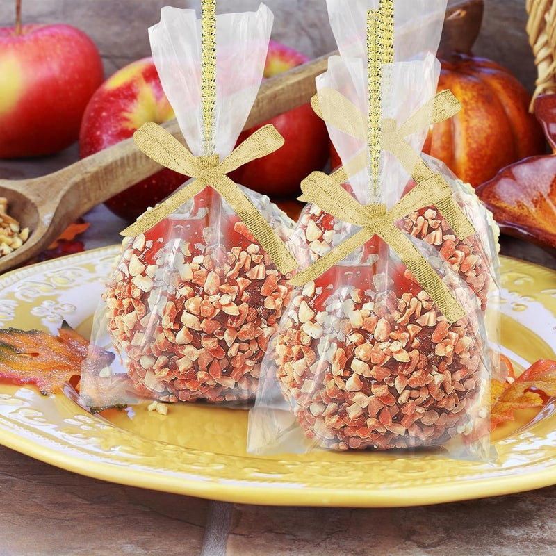 MGWOTH 24 Pack Bling Candy Apple Sticks and Bags Kits, Caramel Apple Wooden Skewers,Food Bamboo Decorative Sticks for Rice Krispie Treats Cookie Cake Pops Corn Dogs with Glass Wrapper Glitter Ribbons Tie - Image 2