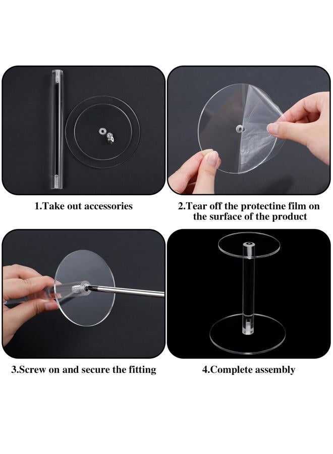 Soaoo 4 Round Acrylic Display Stands Small Clear Acrylic Display Risers Plastic Clear Acrylic Pedestal Set for Hat Jewelry Watch Plant Cake Display, 5.1 Inch, 5.7 Inch, 6.5 Inch, and 6.9 Inch - Image 5