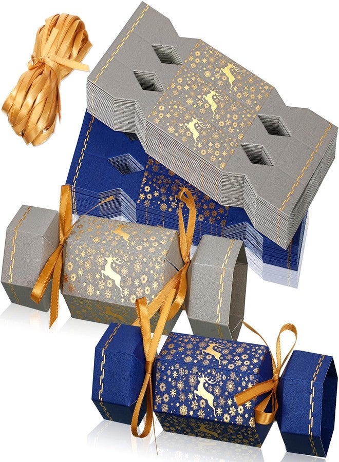 Tenceur 100 Christmas Cracker Kit No Snap Xmas Party Table Favors Snowflake Reindeer DIY Christmas Party Cracker Candy Boxes Christmas Party Favor for Holiday Decoration, Blue and Silver - Image 1