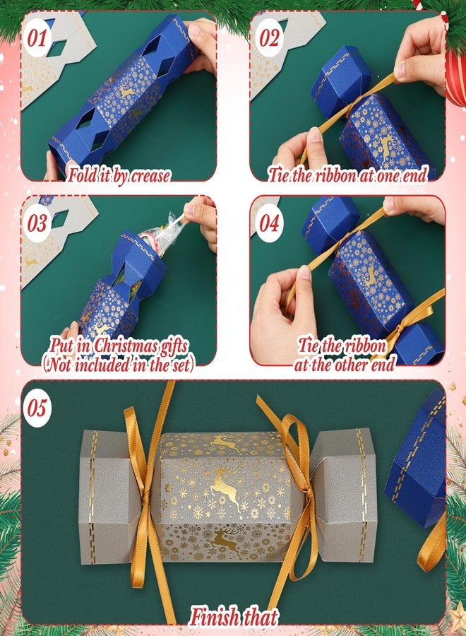Tenceur 100 Christmas Cracker Kit No Snap Xmas Party Table Favors Snowflake Reindeer DIY Christmas Party Cracker Candy Boxes Christmas Party Favor for Holiday Decoration, Blue and Silver - Image 3