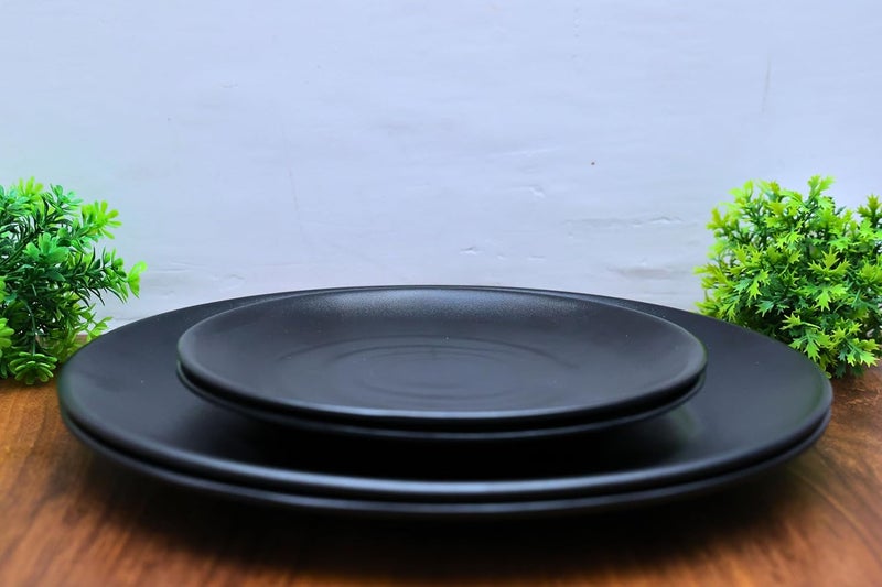 Amar Industries Melamine Dinner Set Matte Black Spiral Design Elegant Unabreakable Durable Stylish Full Plates and Half Plates Set of 4 - Image 2