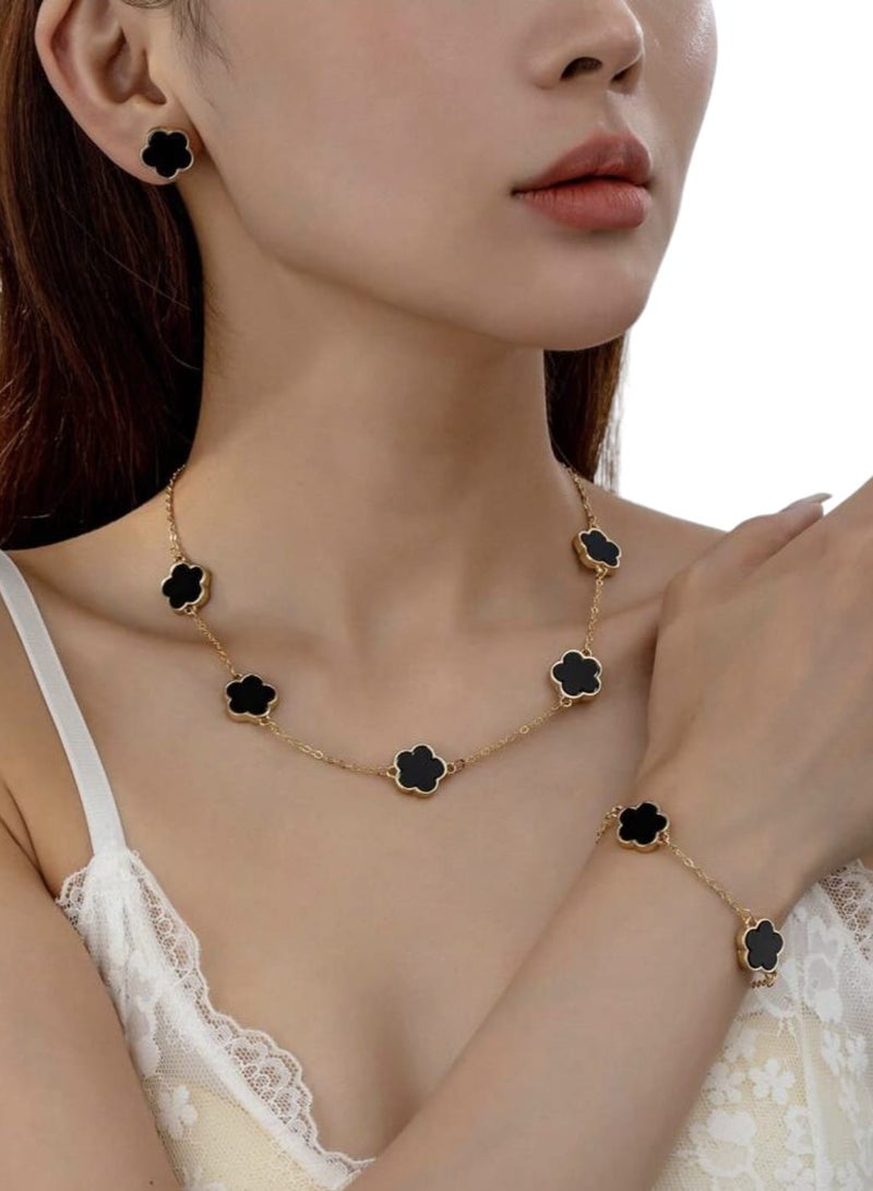 YUCCA European and American Style Fashion Plant Inspired Necklace Bracelet Earrings Set 4 Piece Set - Image 1