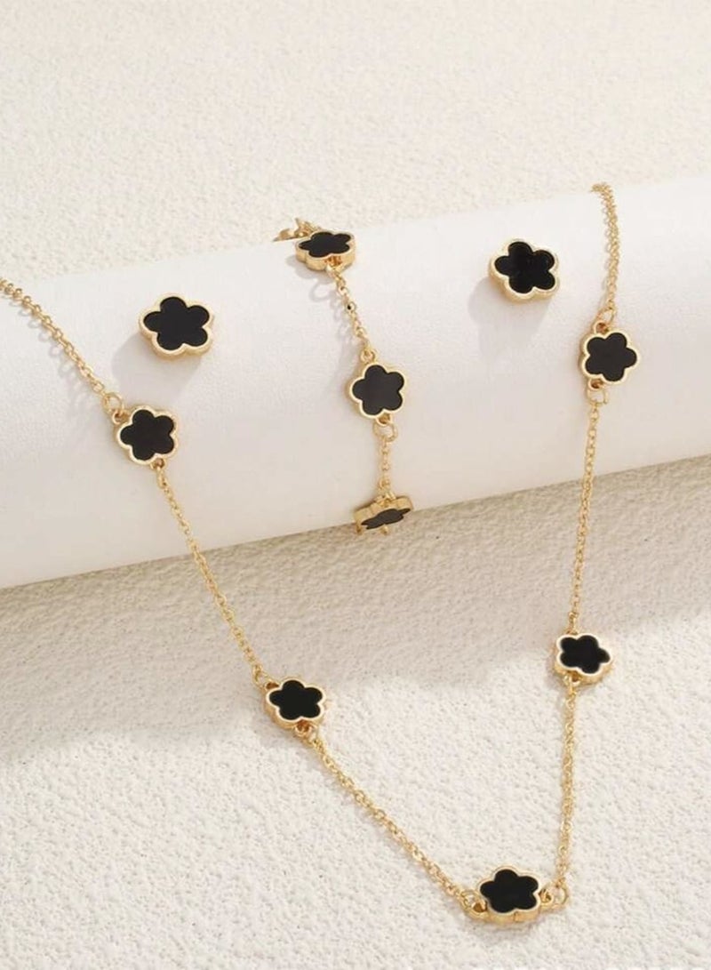 YUCCA European and American Style Fashion Plant Inspired Necklace Bracelet Earrings Set 4 Piece Set - Image 2