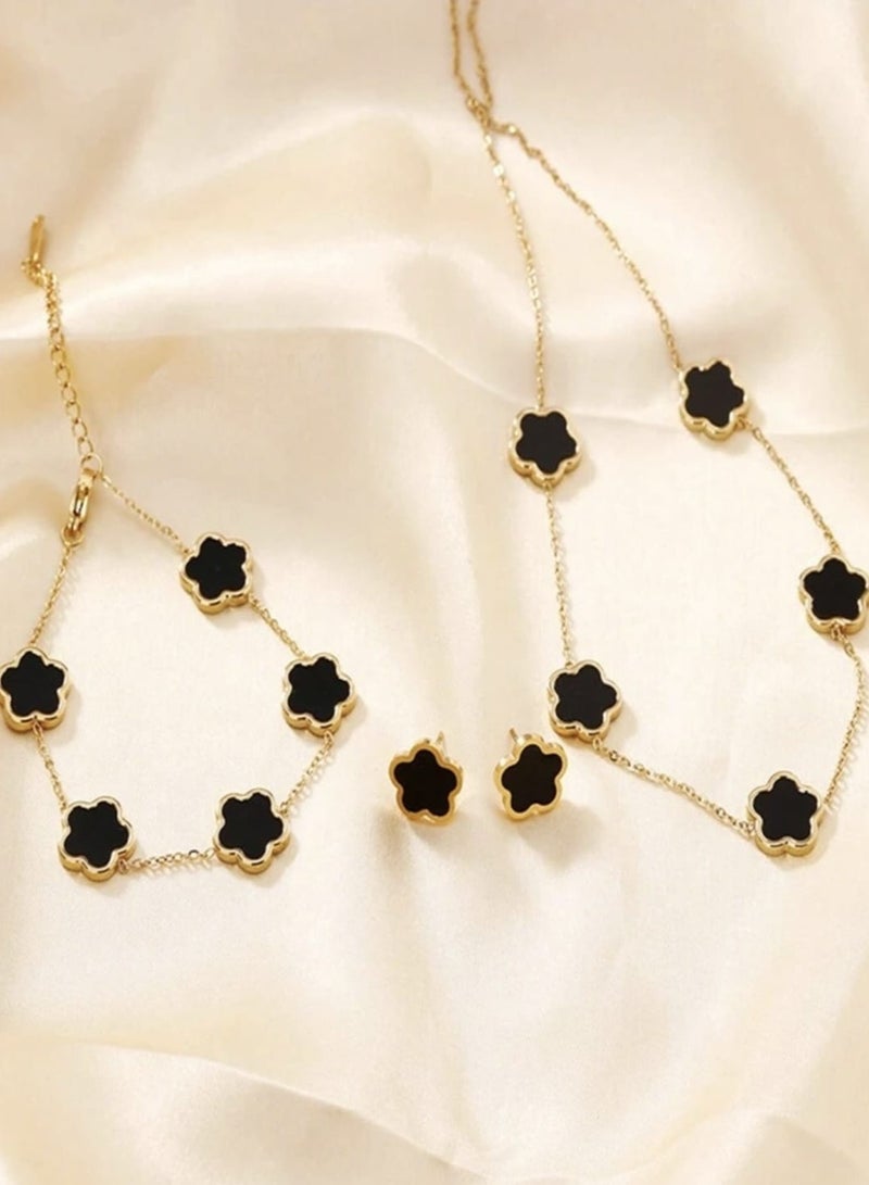 YUCCA European and American Style Fashion Plant Inspired Necklace Bracelet Earrings Set 4 Piece Set - Image 3