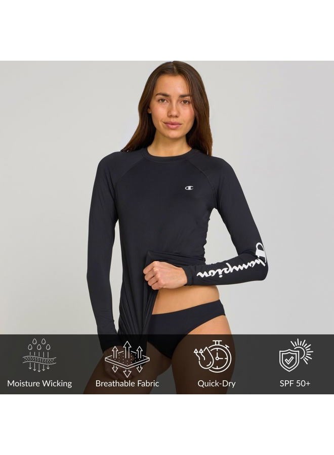 Champion Rash Guard for Women, Womens Rash Guard Long Sleeve Shirts, Rashguard Swim Shirt Women UPF 50+ SPF & UV Protection, Black, M - Image 4