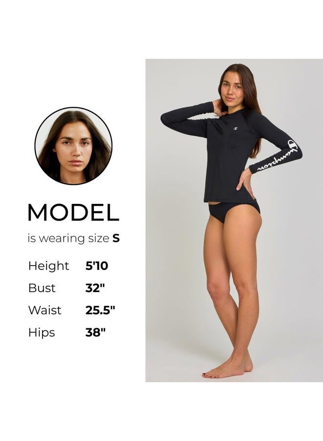 Champion Rash Guard for Women, Womens Rash Guard Long Sleeve Shirts, Rashguard Swim Shirt Women UPF 50+ SPF & UV Protection, Black, M - Image 5