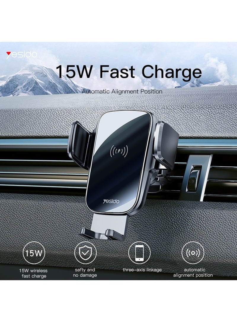 Yesido Yesido C186 Suction Cup Air vent Phone Holder 15W Wireless Memoried Clip Charging holder - Black  - Image 2