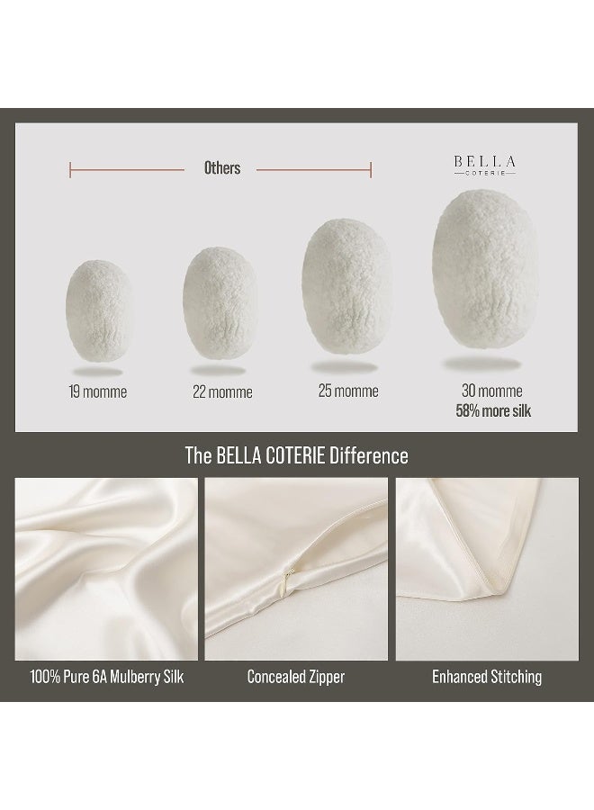 BC BELLA COTERIE Luxury Silk Pillowcase for Hair and Skin | 30 Momme | 100% Pure 6A Mulberry Silk | Super Soft | Perfectly Plush [Queen, Ivory]  - Image 3