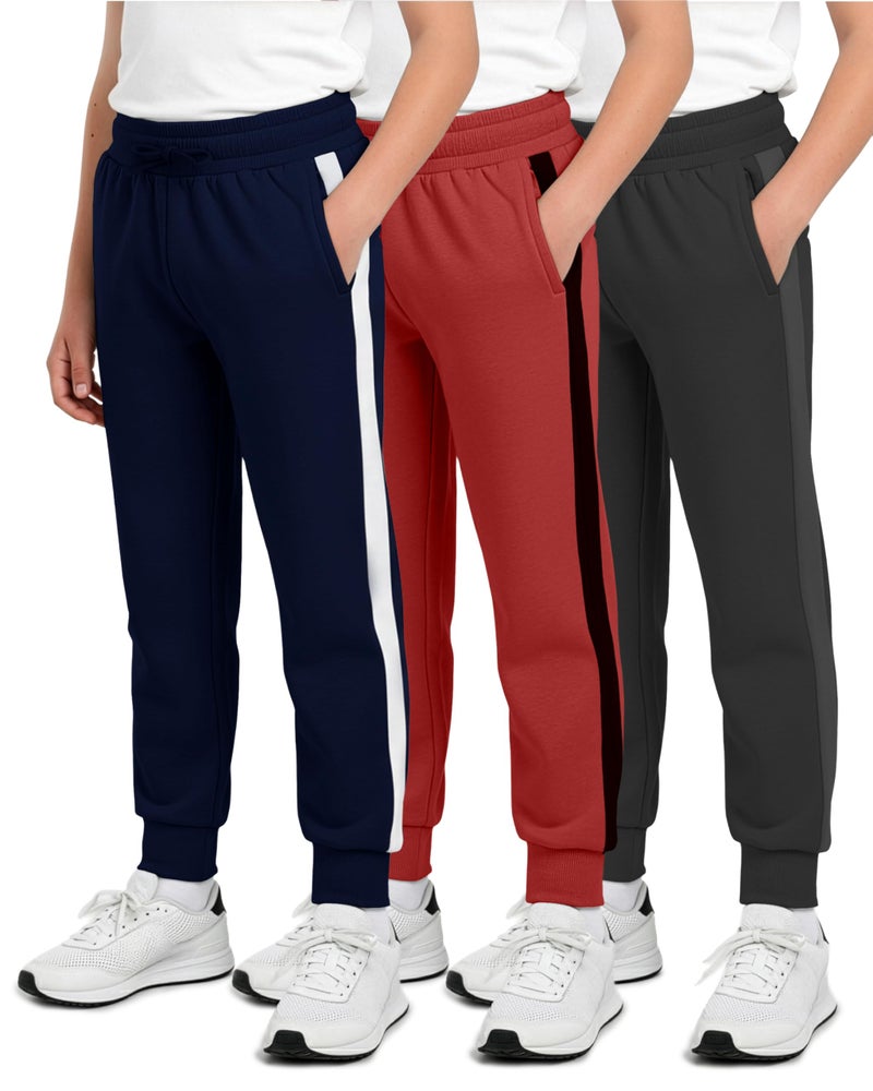 REALESSENTIALS Real Essentials 3 Pack: Boys' Cotton Fleece Jogger Sweatpants - Active Athletic Youth Pants for Teens with Pockets-Set 6,M(12-14) - Image 1