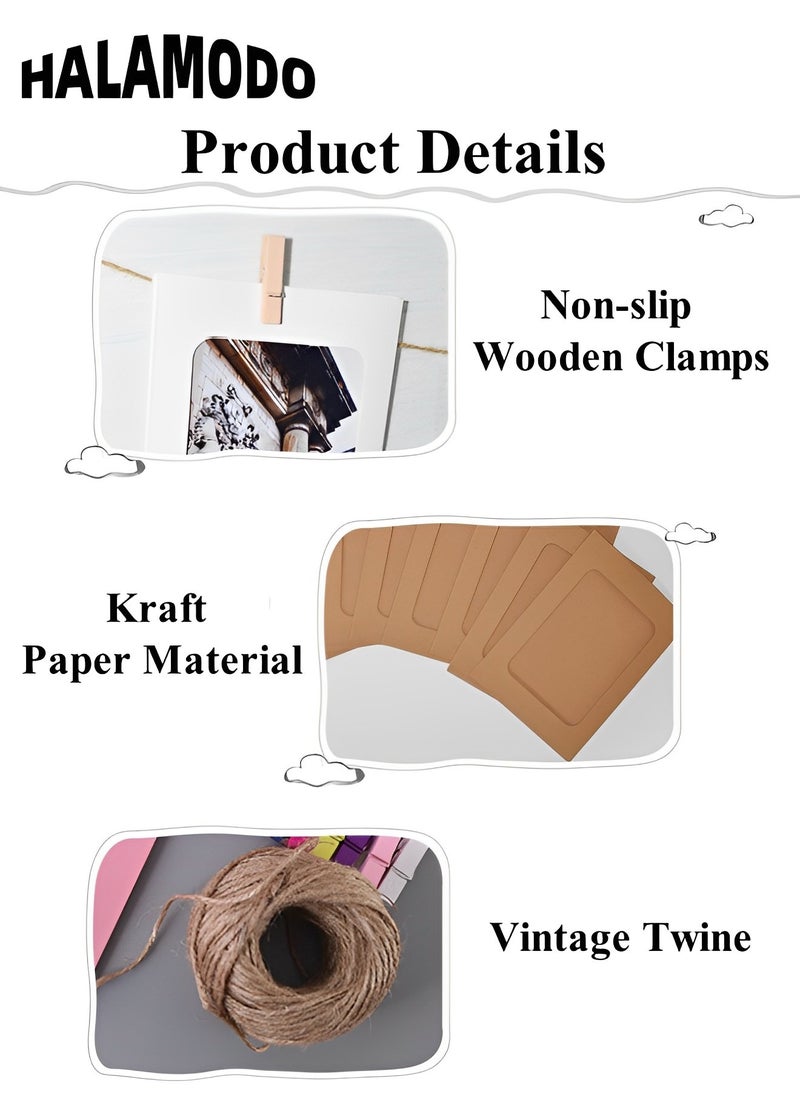 HALAMODO - 10PCS Paper Picture Frames DIY Photo Frames Creative Linkage Mounted Cardboard with Flax String and Clips Photo Frames Collage for Wall Decor - Image 1