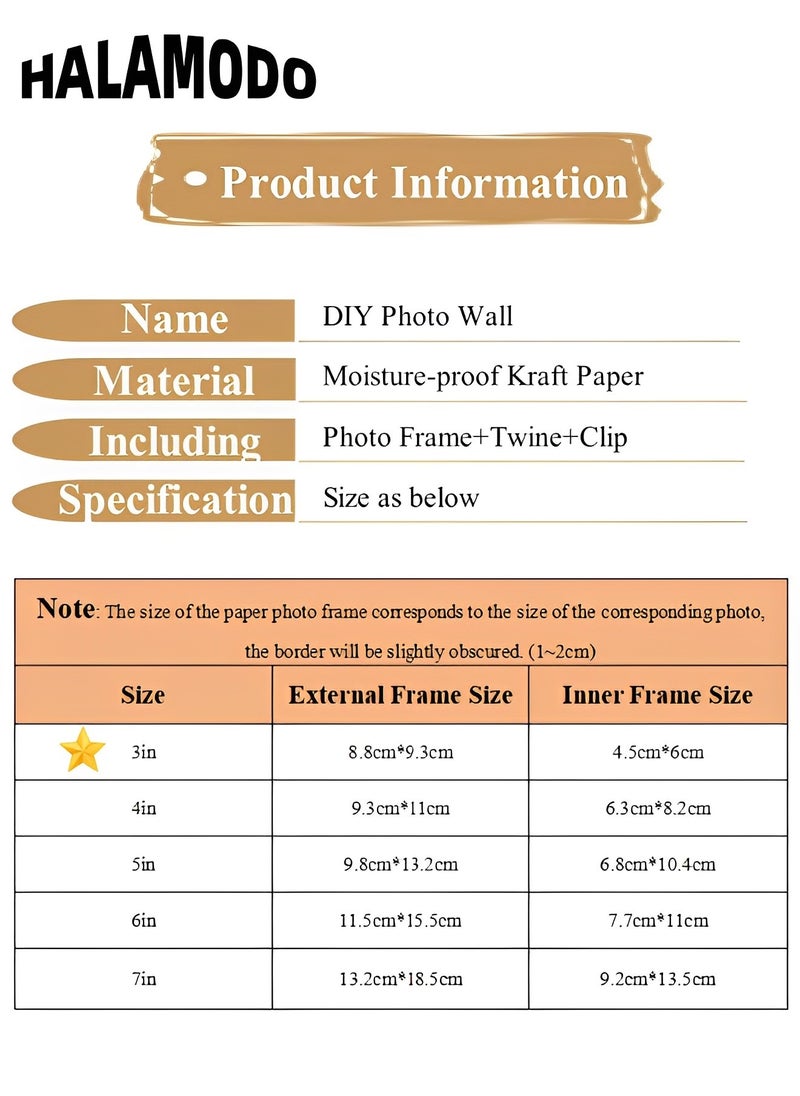 HALAMODO - 10PCS Paper Picture Frames DIY Photo Frames Creative Linkage Mounted Cardboard with Flax String and Clips Photo Frames Collage for Wall Decor - Image 1