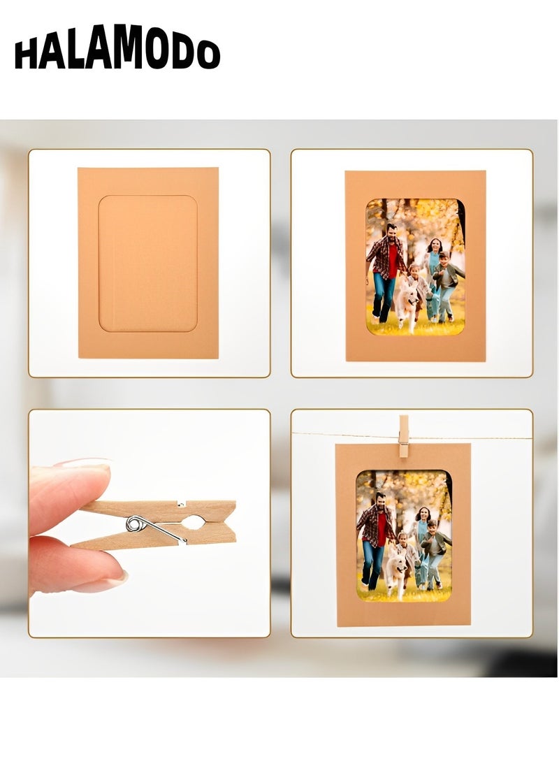 HALAMODO - 10PCS Paper Picture Frames DIY Photo Frames Creative Linkage Mounted Cardboard with Flax String and Clips Photo Frames Collage for Wall Decor - Image 1