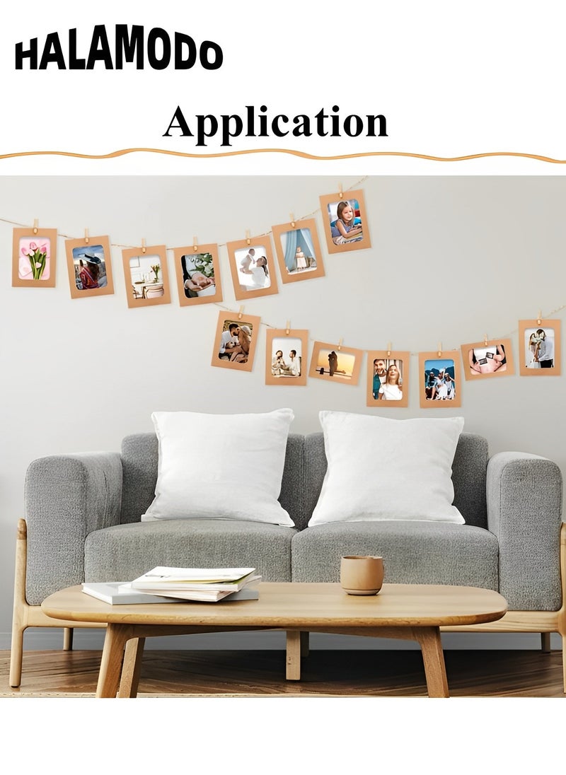 HALAMODO - 10PCS Paper Picture Frames DIY Photo Frames Creative Linkage Mounted Cardboard with Flax String and Clips Photo Frames Collage for Wall Decor - Image 1