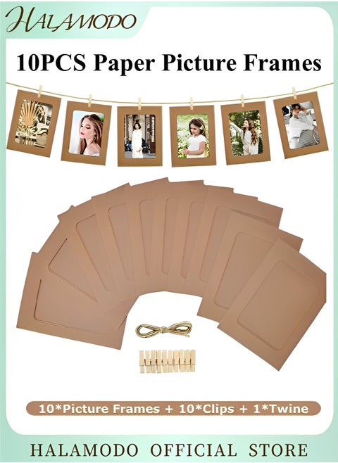 10PCS Paper Picture Frames DIY Photo Frames Creative Linkage Mounted Cardboard with Flax String and Clips Photo Frames Collage for Wall Decor