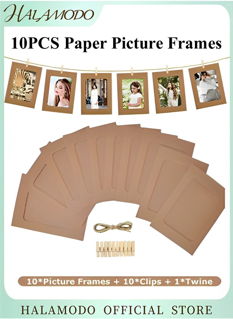 HALAMODO - 10PCS Paper Picture Frames DIY Photo Frames Creative Linkage Mounted Cardboard with Flax String and Clips Photo Frames Collage for Wall Decor - Image 1