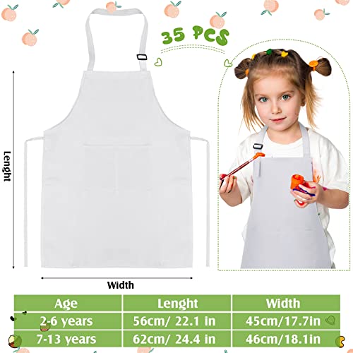 Handepo 35 Pcs Children Artists Aprons Adjustable Chef Apron Kids Painting Aprons for Cooking Kitchen Grilling PaintingWhite Age 713 - Image 5