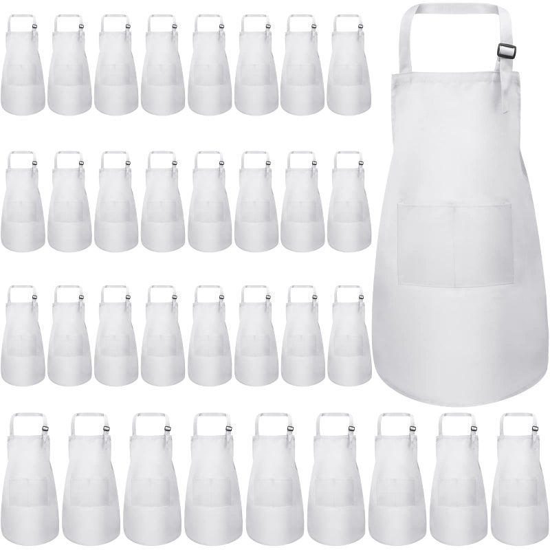 Handepo 35 Pcs Children Artists Aprons Adjustable Chef Apron Kids Painting Aprons for Cooking Kitchen Grilling PaintingWhite Age 713 - Image 2