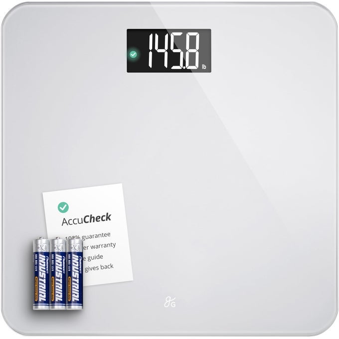 DIGITAL ACCUCHECK BATHROOM SCALE FOR BODY WEIGHT CAPACITY UP TO 400 LBS BATTERIES INCLUDED PEARL GRAY