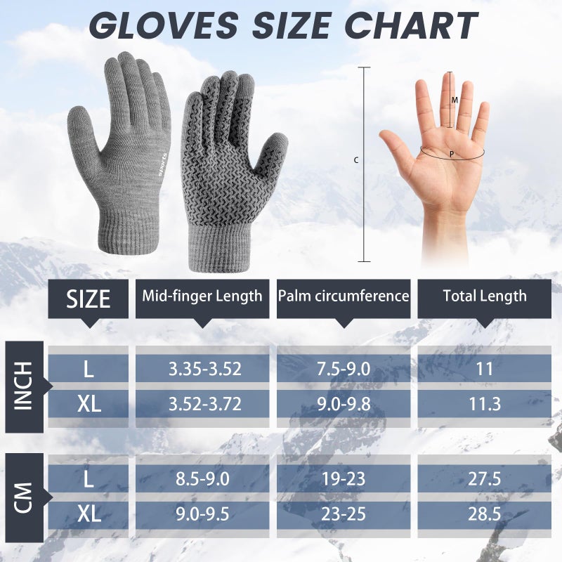 Premillow Winter Gloves - Gloves for Men Women, Wool Fleece Liner Mens Gloves with Touchscreen, Warm Knit Gloves for Women Cold Weather, Light Gray XL - Image 4
