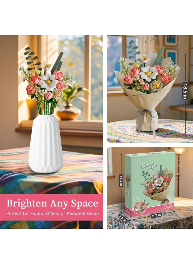 VTERLY Flower Bouquet Building Blocks Set - Artificial Flowers with Roses for Home Decor, for Christmas, Mother's Day, or Valentine's Gifts Ideal for Kids, Women,Girls, DIY Mini Micro Bricks Kits - Image 4