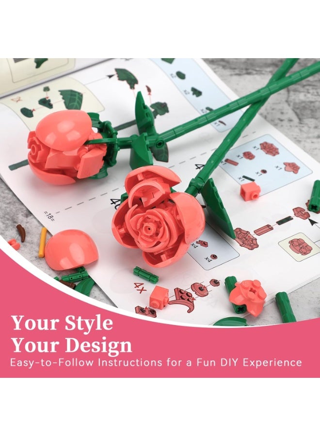 VTERLY Flower Bouquet Building Blocks Set - Artificial Flowers with Roses for Home Decor, for Christmas, Mother's Day, or Valentine's Gifts Ideal for Kids, Women,Girls, DIY Mini Micro Bricks Kits - Image 5