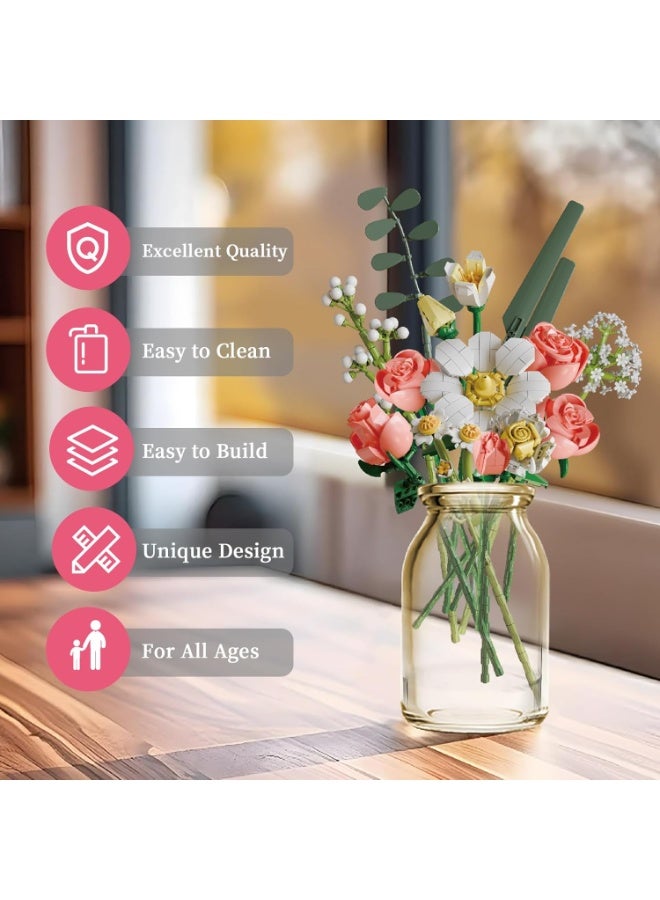 VTERLY Flower Bouquet Building Blocks Set - Artificial Flowers with Roses for Home Decor, for Christmas, Mother's Day, or Valentine's Gifts Ideal for Kids, Women,Girls, DIY Mini Micro Bricks Kits - Image 2