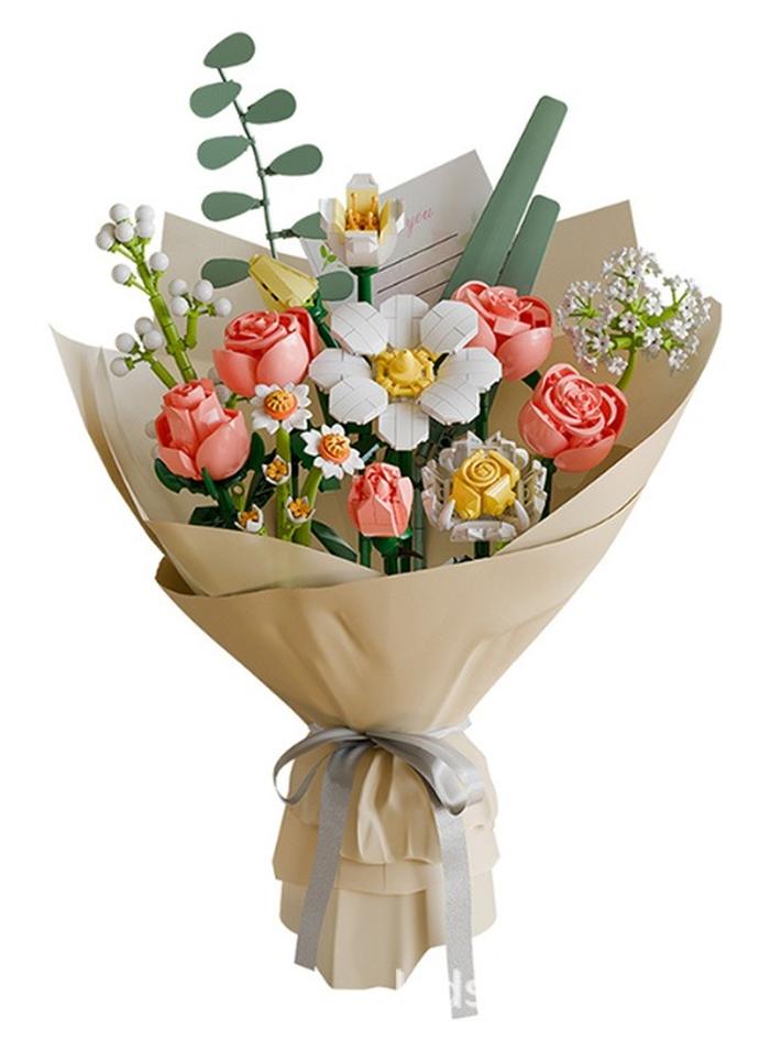 VTERLY Flower Bouquet Building Blocks Set - Artificial Flowers with Roses for Home Decor, for Christmas, Mother's Day, or Valentine's Gifts Ideal for Kids, Women,Girls, DIY Mini Micro Bricks Kits - Image 1